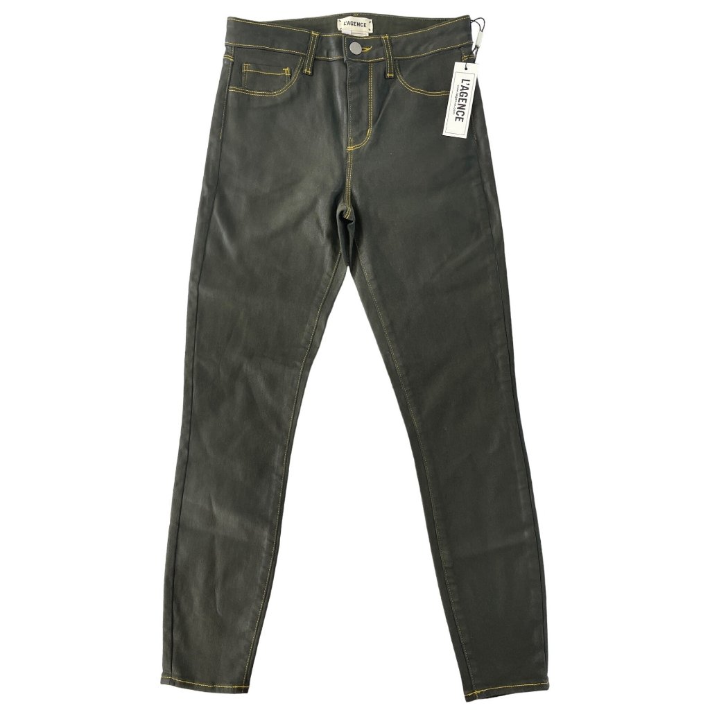L’agence Margot High Rise Skinny Coated Army Green Gold Contrast 25 Stretch Nwt